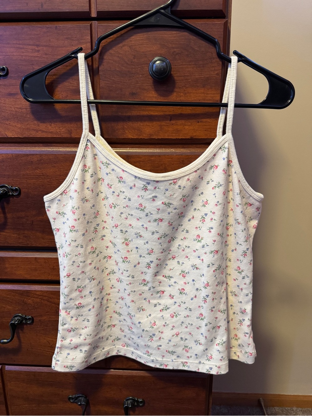 Women’s Cream Floral Spaghetti-Strap Tank Top